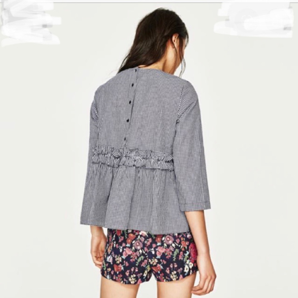 Zara frilled gingham top with ruffle peplum - Picture 2 of 8